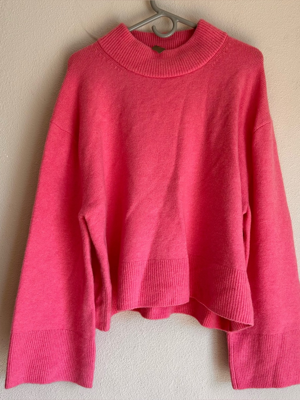 New J Crew Womens XL Pink Alpaca Wool Blend Wide Sleeve Sweater